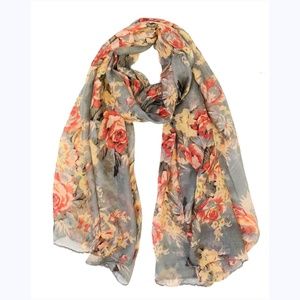 Gray Floral Scarf